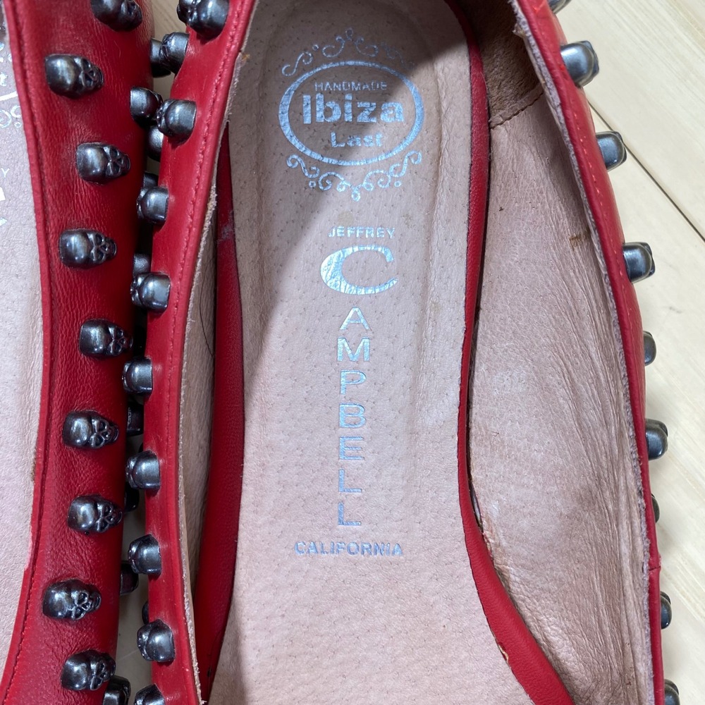 Jeffrey Campbell Ibiza Last Flats Women 10 Red Leather Gunmetal Skull Studded - Picture 8 of 12